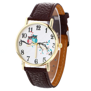 GEMIXI Fashion Watches women luxury brand  wristwatches fashionable Cute Owl Pattern Neutral Fashion Leather Quartz Wrist Watch
