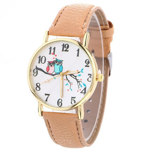 GEMIXI Fashion Watches women luxury brand  wristwatches fashionable Cute Owl Pattern Neutral Fashion Leather Quartz Wrist Watch