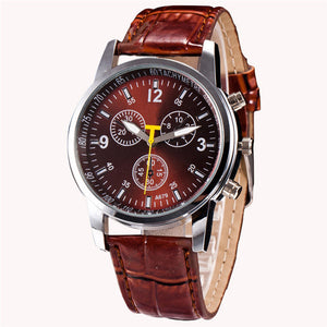 Novel design New Luxury Fashion Faux Leather Men Blue Ray Glass Quartz Analog Watches Casual Cool Watch Brand Men Watches