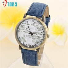Load image into Gallery viewer, Drop Shipping Retro Letter Print Watch Women Men Denim Jeans Leather Quartz WristWatch 170626
