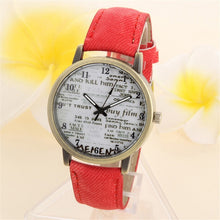 Load image into Gallery viewer, Drop Shipping Retro Letter Print Watch Women Men Denim Jeans Leather Quartz WristWatch 170626

