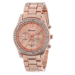 2018 New Fashion Faux Chronograph Plated Classic Geneva Quartz Ladies Watch Women Crystals Wristwatches Relogio Feminino