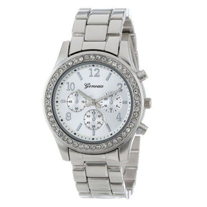 2018 New Fashion Faux Chronograph Plated Classic Geneva Quartz Ladies Watch Women Crystals Wristwatches Relogio Feminino