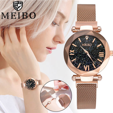 CCQ Brand Watch Luxury Fashion Casual Watches MEIBO Quartz Stainless Steel Band Magnet Buckle Starry Sky Analog Wrist Watch 20*