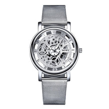 Load image into Gallery viewer, Fashion Business Skeleton Watch Men Engraving Hollow Dress Quartz Wristwatch Stainless Steel Band Clock Relojes Mujer Drop Ship
