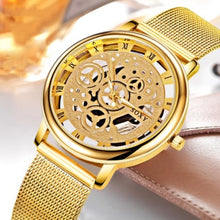 Load image into Gallery viewer, Fashion Business Skeleton Watch Men Engraving Hollow Dress Quartz Wristwatch Stainless Steel Band Clock Relojes Mujer Drop Ship
