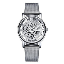 Load image into Gallery viewer, Fashion Business Skeleton Watch Men Engraving Hollow Dress Quartz Wristwatch Stainless Steel Band Clock Relojes Mujer Drop Ship
