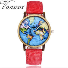 Load image into Gallery viewer, 2019 Fashion Brand Watches ladies New Global Travel By Plane Map Women Dress Watch Denim Fabric led Flash Luminous Watch Person