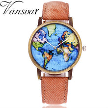 Load image into Gallery viewer, 2019 Fashion Brand Watches ladies New Global Travel By Plane Map Women Dress Watch Denim Fabric led Flash Luminous Watch Person